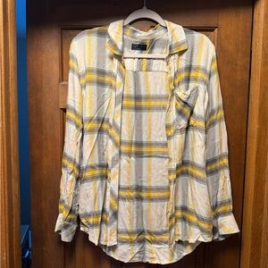 GAP Yellow and Gray Plaid Shirt